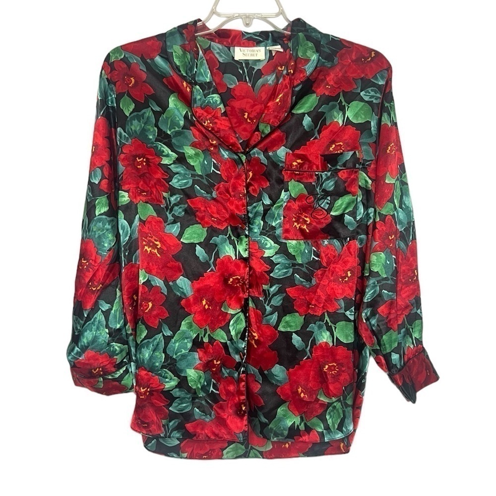 Victoria’s Secret Gold Label Floral Silky Button Down Shirt Small